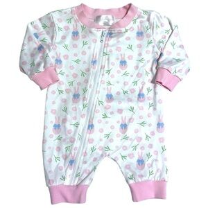 Cecil and Lou Baby Girl Zip-Up Ruffle Bottom Romper Newborn Bunny & Floral Print